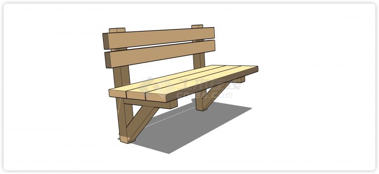 三角形凳脚木条靠背椅su模型-图二