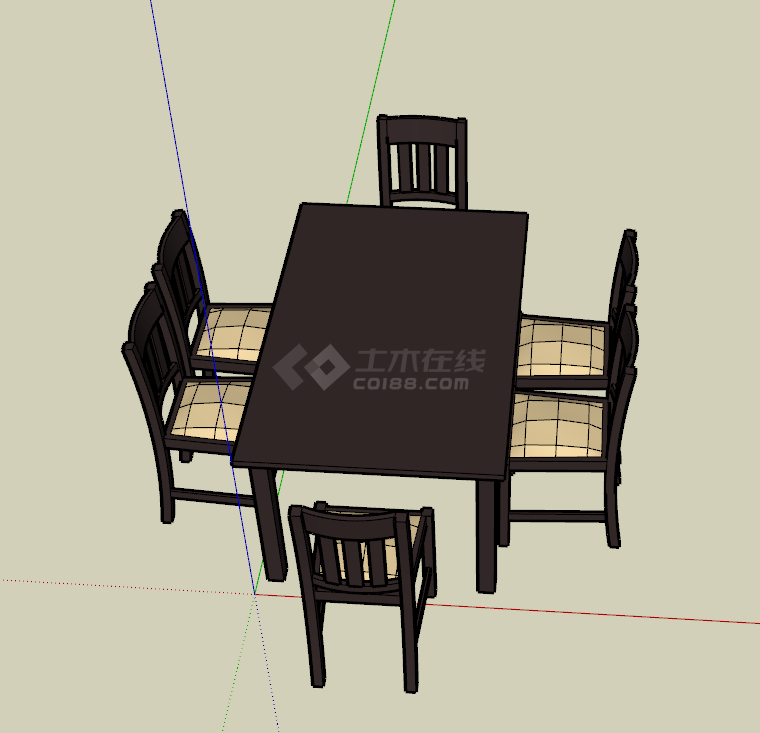 现代棕色木质餐桌椅su模型-图二