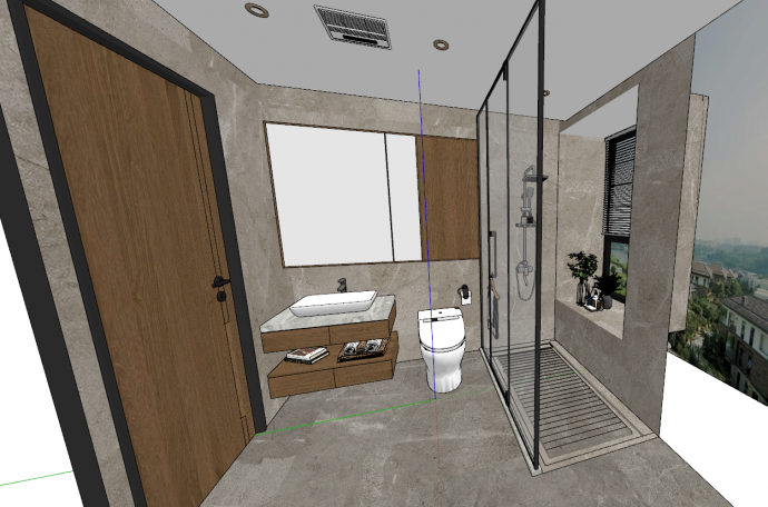现代小型通透的卫生间设计su模型_图1