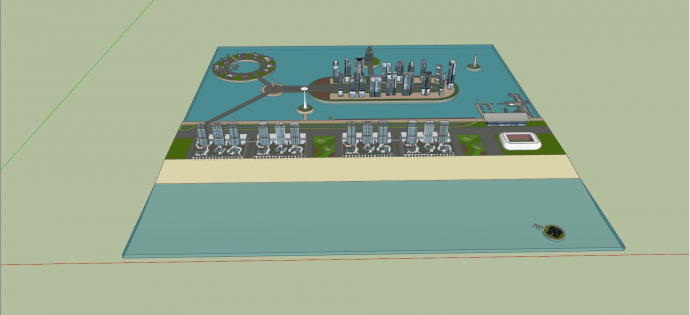 城市中心和广场城市设计SU模型_图1