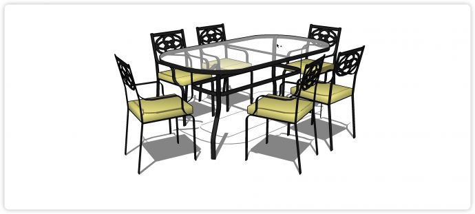 铁艺扶手靠背椅玻璃桌面饭桌组合su模型_图1