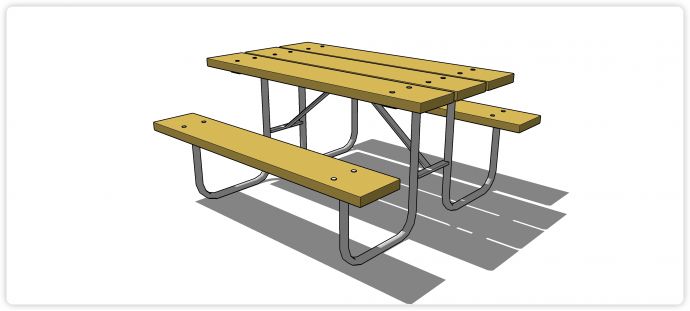 饭堂铁管链接木条椅子桌子su模型_图1