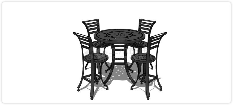 铁艺黑色漆棱形通花桌椅组合su模型-图一
