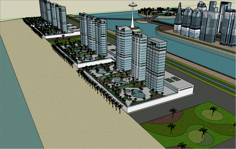 豪华海上现代风格城市设计SU模型-图二