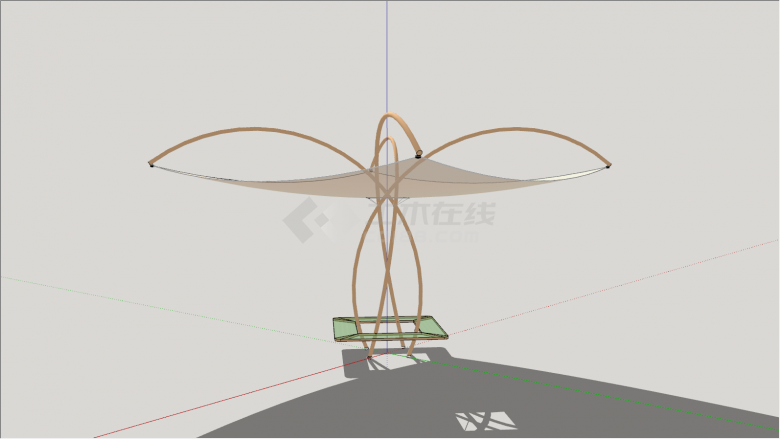 绿色座椅方形透明张拉膜su模型-图一