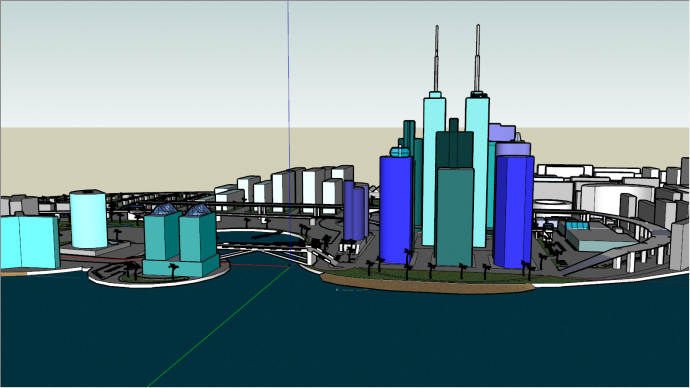 海水绿色紫色建筑su模型_图1
