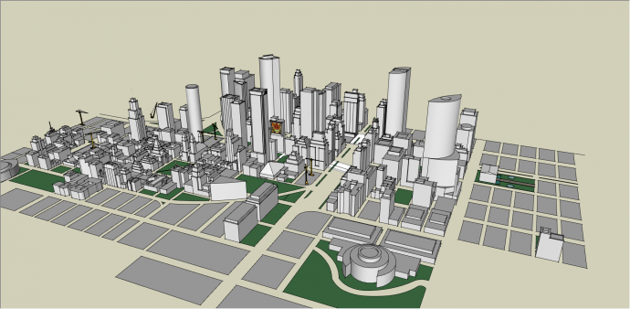 中式带绿植的城市设计su模型_图1