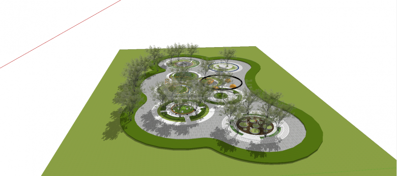 圆形异形四棵景观书样式树阵广场su模型-图二