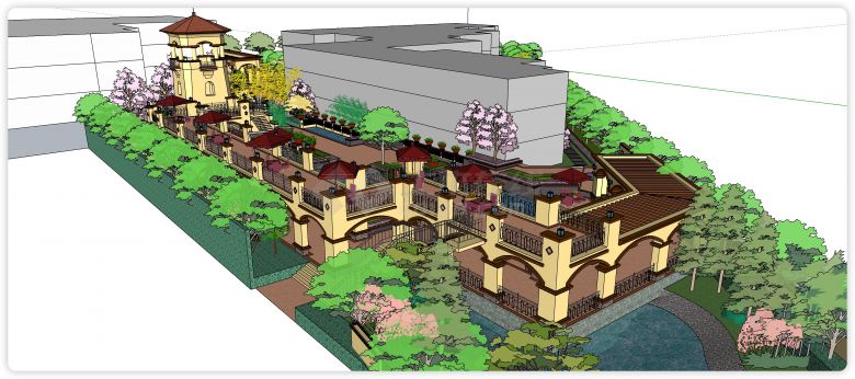 花园绿化水池小区展示区景观设计su模型-图二
