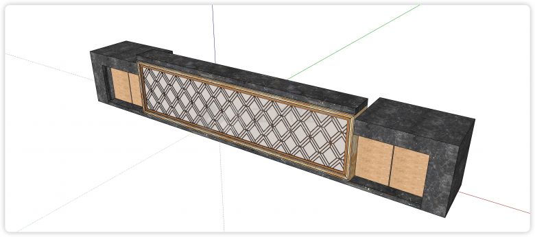 棱形花纹装饰黑金砂大理石主体前台接待su模型-图一