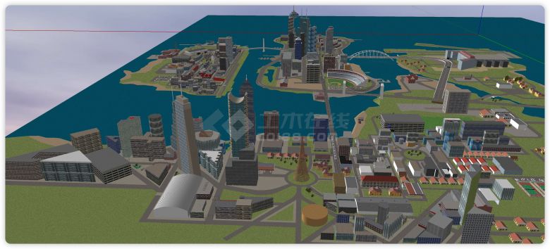 海滨跨海城市规划商业综合体建筑su模型-图二