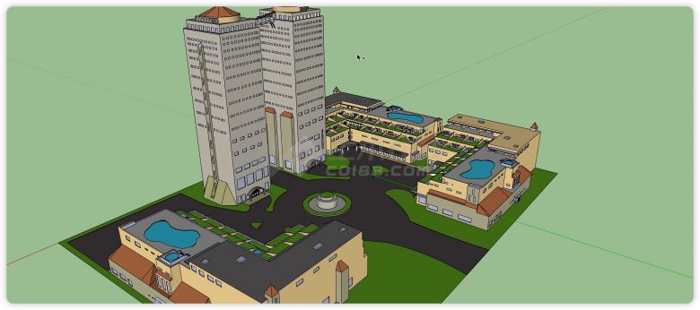 屋顶泳池城市规划商业综合体建筑su模型-图一