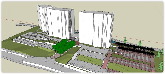 泳池中心舞台城市规划商业综合体建筑su模型_图1