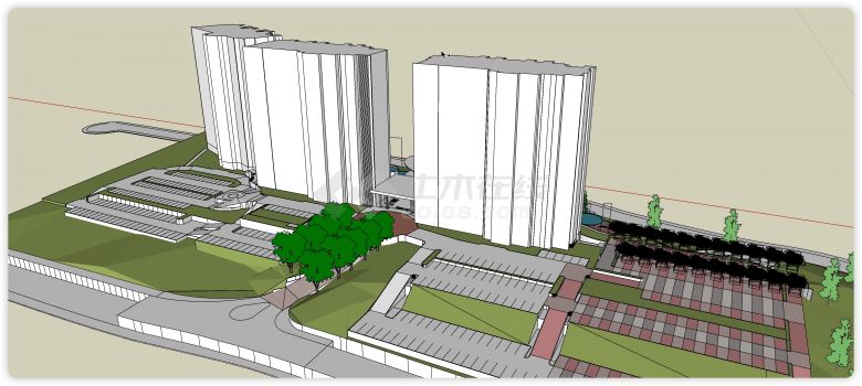 泳池中心舞台城市规划商业综合体建筑su模型-图一