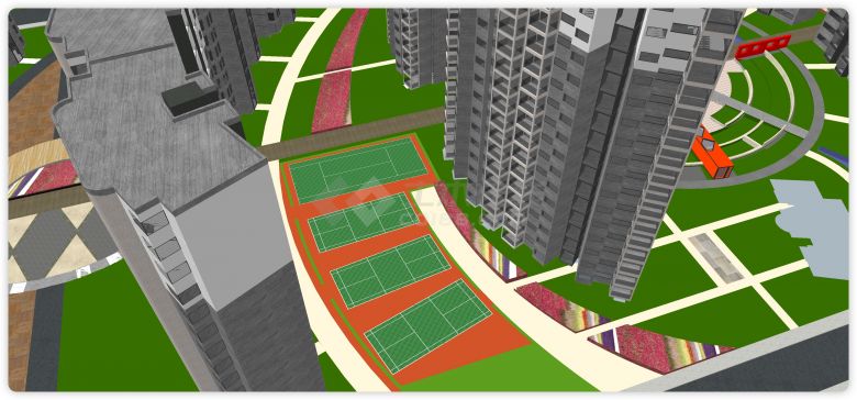 网球场休闲区住宅小区居住区规划建筑方案SU模型-图二