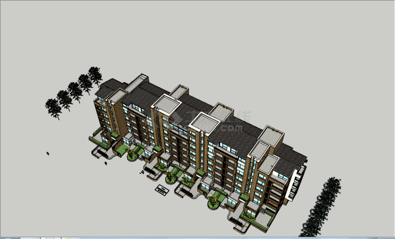 多单元独栋多层住宅的SU模型-图一