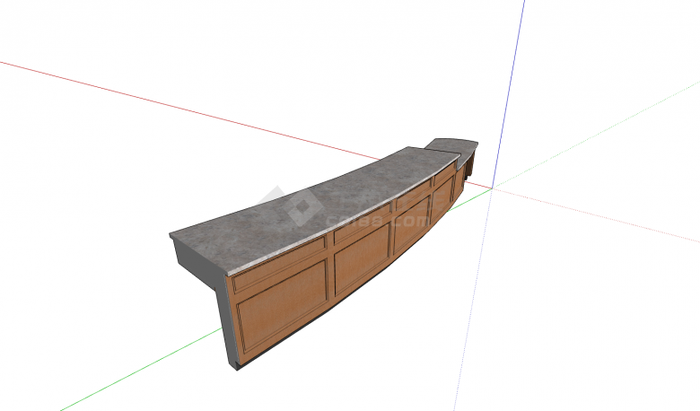  原木柜体大理石台面加长弧形前台接待su模型-图二