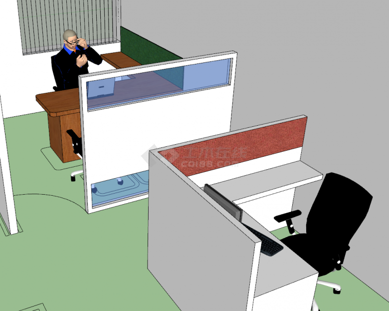 现代小型办公室室内su模型-图二