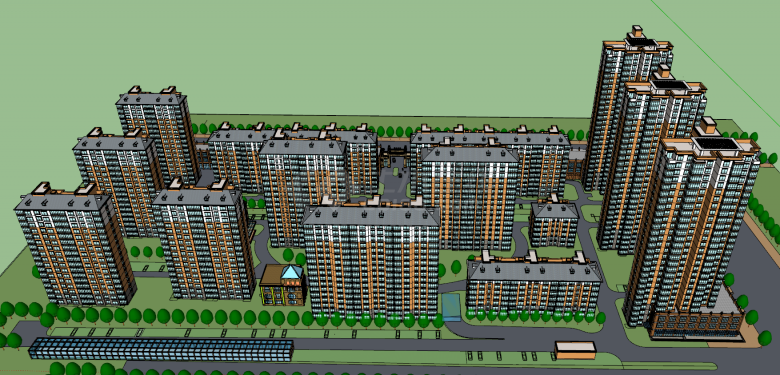 现代高层高档小区建筑su模型-图二