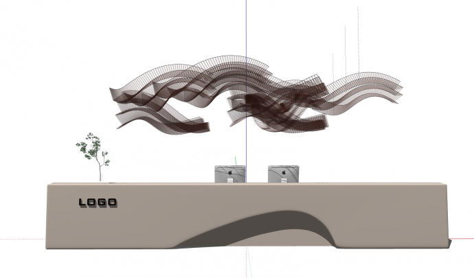 上部创意波浪悬吊装饰加长前台接待su模型_图1