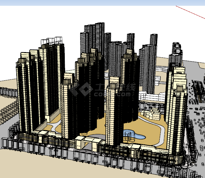 城市住宅小区鸟瞰图细节su模型-图二