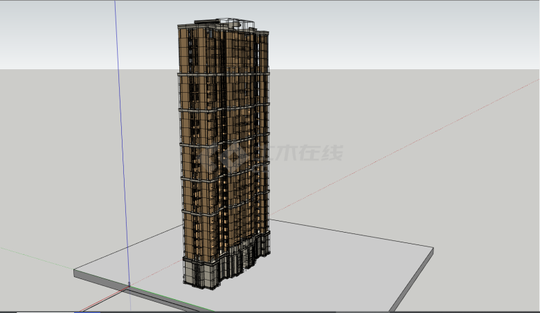 一栋高层的棕色的住宅楼su模型-图二