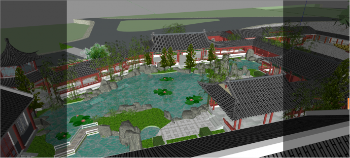 凉亭水池假山的杭州公园景观建筑设计su模型_图1