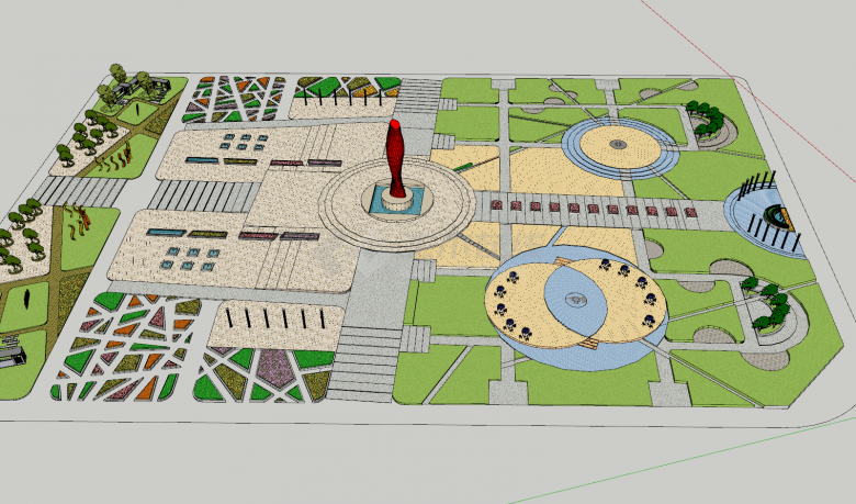 公园景观建筑矩形布局su模型-图二