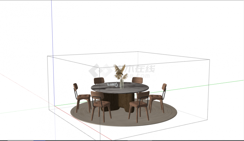 带有棕色桌子和六把椅子的茶室厨房餐厅等 su模型-图二