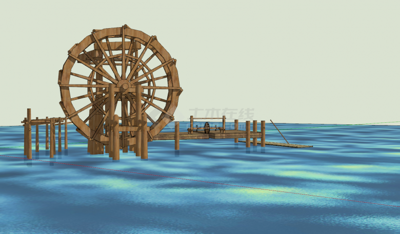 水车风车木制组合su模型-图二