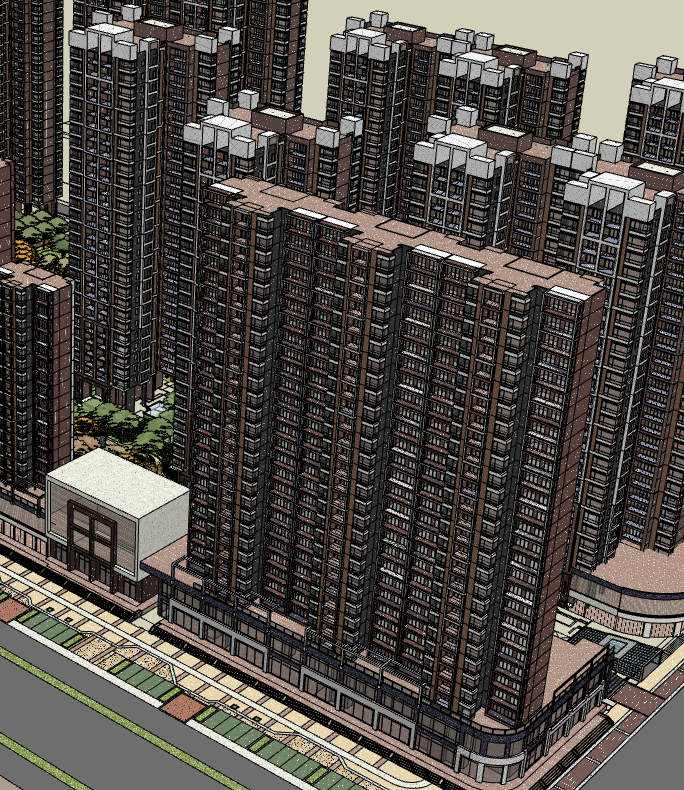 黑粉现代和合完整小区su模型带精细景观住宅底商_图1