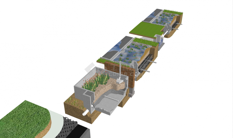 造型不一的现代雨水花园结构示意图su模型-图二