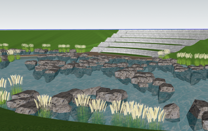 有很多碎石的雨水花园湿地su模型_图1