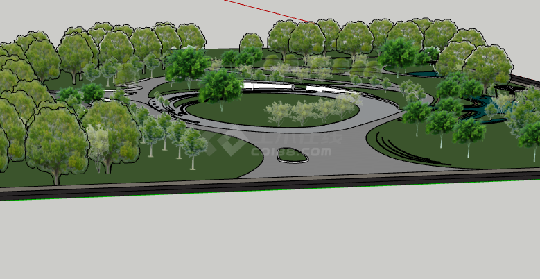 白色圆圈雨水花园湿地SU模型 -图一