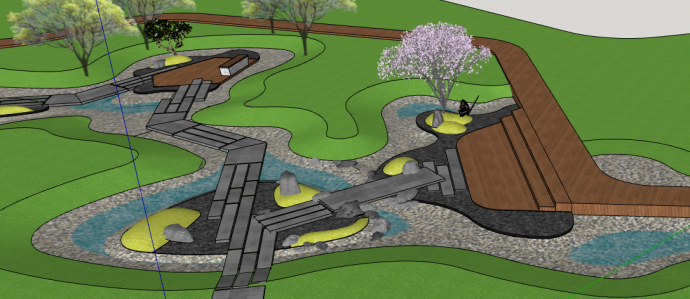 褐色黑色小路雨水花园湿地SU模型_图1