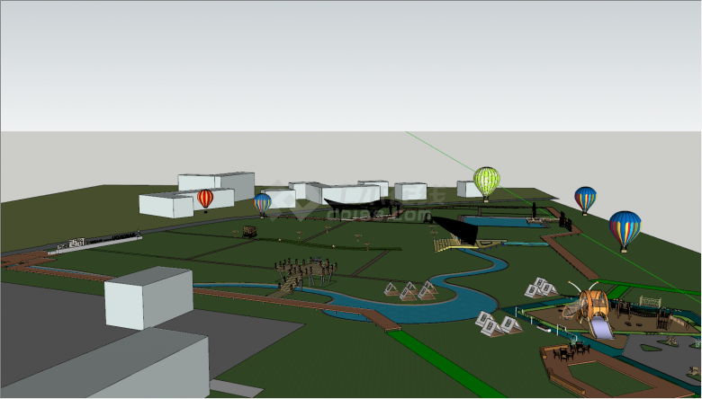 现代热气球湿地生态公园su模型-图一