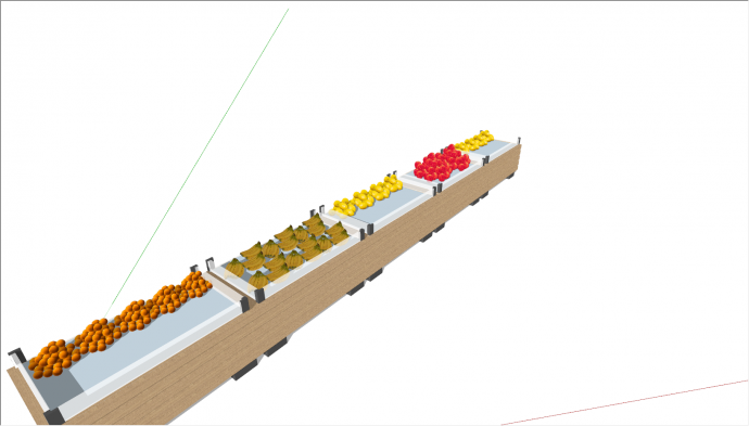 现代超市五个同排生鲜果蔬货架su模型_图1