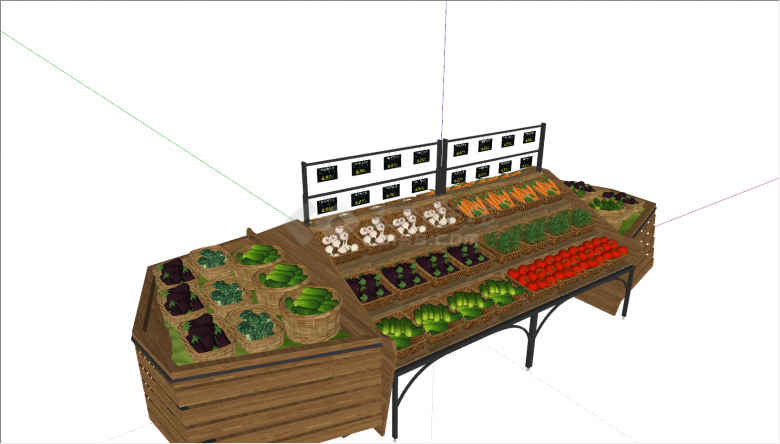 现代大型椭圆形木制生鲜果蔬货架su模型-图二
