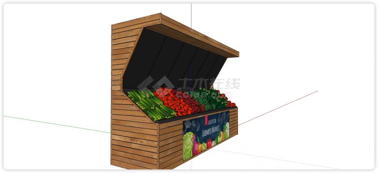 实木板块结构生鲜果蔬货架su模型-图二