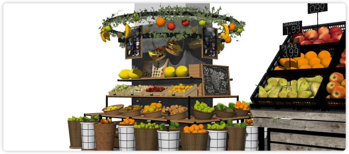 现代水果超市果蔬货架su模型_图1