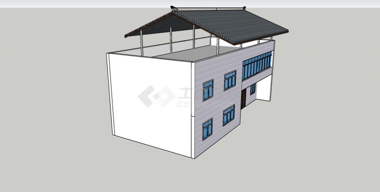 双坡屋顶乡村住宅建筑单体su模型-图二