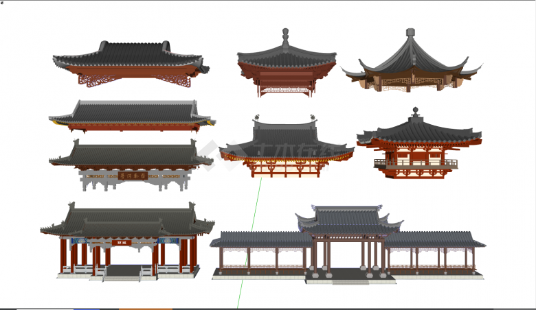 中式的多款的屋檐屋顶su模型-图二