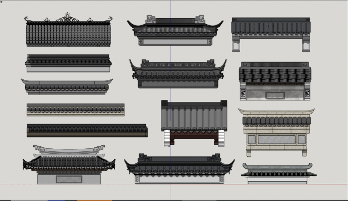 中式的多样的屋檐屋顶su模型_图1