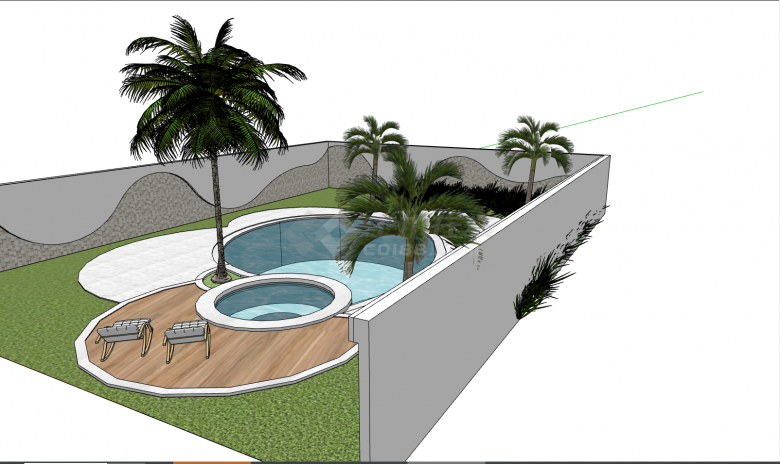 带有高大的椰子树的环境优美的庭院游泳池su模型-图二