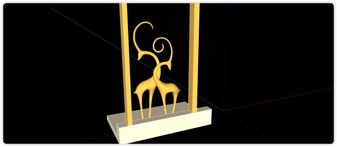 一对金色羚羊创意雕塑su模型_图1