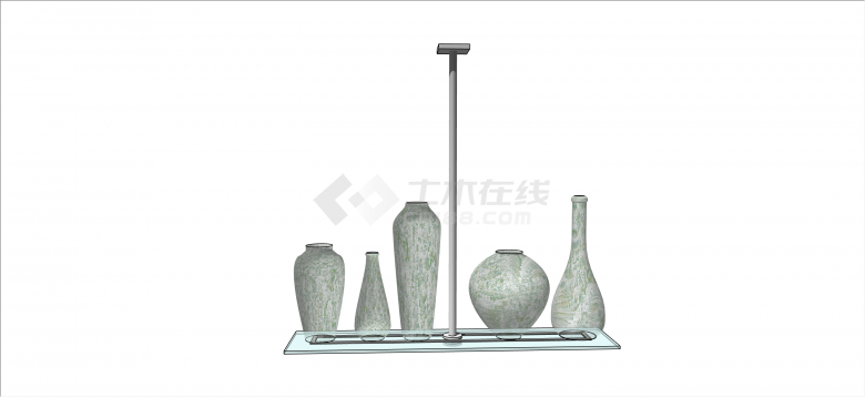 中式古典陶罐办公空间灯具su模型-图二