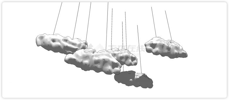 五个错落有致的云朵吊灯大堂灯su模型-图二