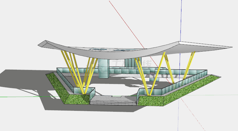 带绿色瓷砖和周围一圈玻璃的创意地铁出入口su模型-图二