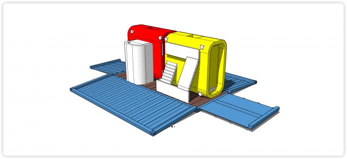 蓝色集装箱底板红色黄色建筑su模型_图1