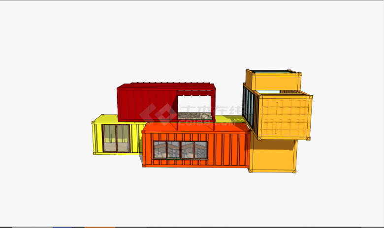 双层的带有橘色的黄色的集装箱su模型-图二